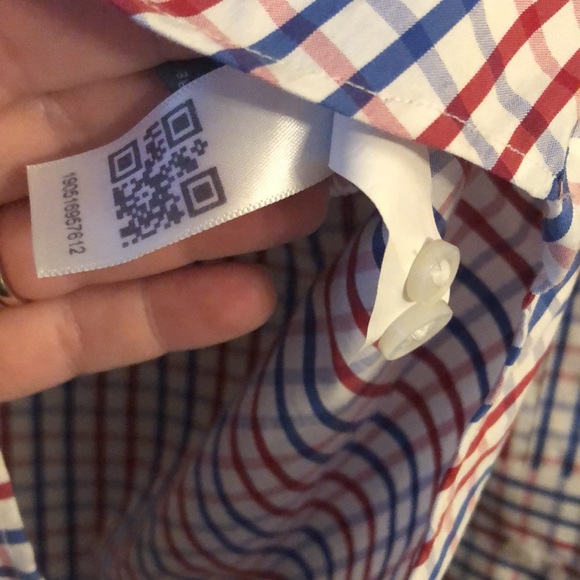 Bonobos Stretch Slim Fit Red White Blue Check Long Sleeve Button Down, 17.5/36. - Picture 8 of 10